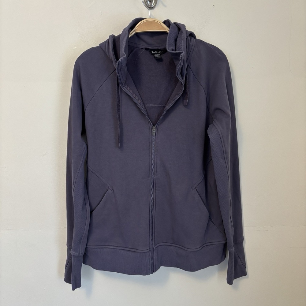 Athleta‎ Triumph Hoodie Full Zip Purple Hood M Cotton Blend Workout Layer